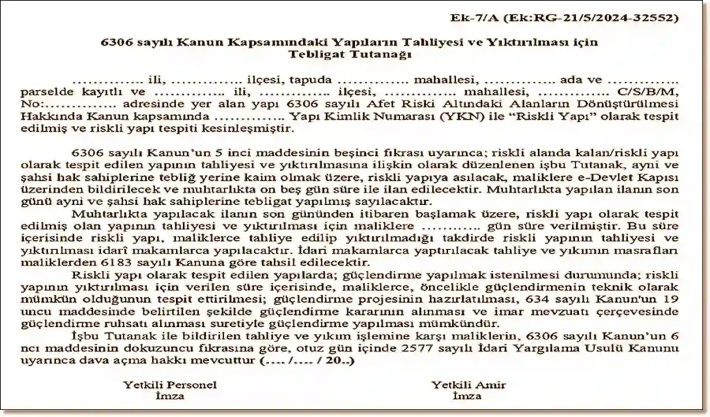 kentsel dönüşüm yıkım tebligatı