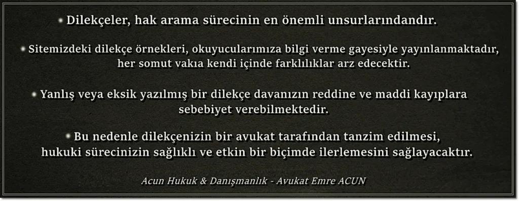 tehiri icra talepli istinaf dilekçesi, Dilekçe bilgilendirme yazısı